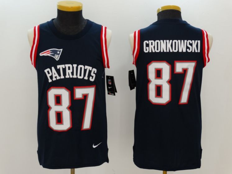 Men New England Patriots #87 Rob Gronkowski Blue Rush Player Name Number Tank Top stitched NFL Jerseys->women nfl jersey->Women Jersey